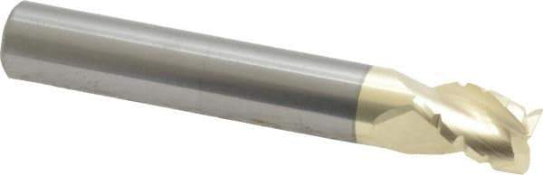 Accupro - 3/8" Diam, 1/2" LOC, 3 Flute Solid Carbide Roughing & Finishing Square End Mill - ZrN Finish, 2-1/2" OAL, 3/8" Shank Diam, Straight Shank, 37° Helix, Centercutting, Stub Length - Exact Tool & Supply