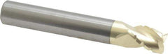 Accupro - 3/8" Diam, 1/2" LOC, 3 Flute Solid Carbide Roughing & Finishing Square End Mill - ZrN Finish, 2-1/2" OAL, 3/8" Shank Diam, Straight Shank, 37° Helix, Centercutting, Stub Length - Exact Tool & Supply