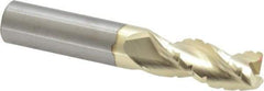 Accupro - 1/2" Diam, 1-1/4" LOC, 3 Flute Solid Carbide Roughing & Finishing Square End Mill - ZrN Finish, 3" OAL, 1/2" Shank Diam, Straight Shank, 37° Helix, Centercutting - Exact Tool & Supply
