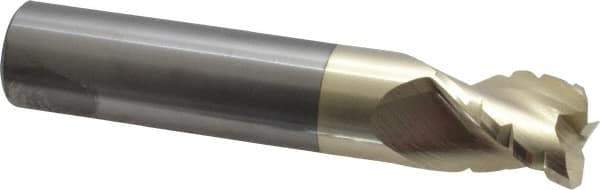 Accupro - 3/4" Diam, 1" LOC, 3 Flute Solid Carbide Roughing & Finishing Square End Mill - ZrN Finish, 4" OAL, 3/4" Shank Diam, Straight Shank, 37° Helix, Centercutting, Stub Length - Exact Tool & Supply