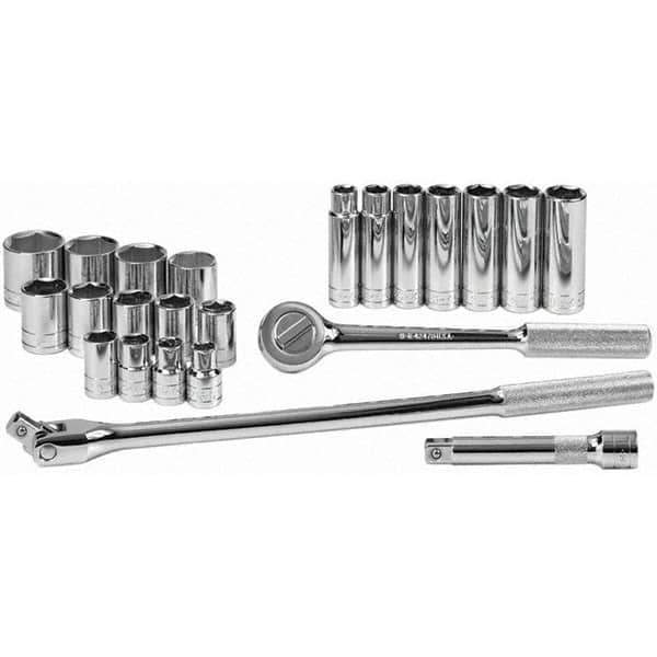 SK - 1/2" Drive Standard Deep Socket Set - 7/16 to 1-1/4", Inch Measurement Standard - Exact Tool & Supply