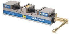 Kurt - 4" Jaw Width, 2-63/64" Jaw Opening Capacity, Horizontal Stationary Machine Vise - Manual Operation, 5,870 Lb Capacity, 1 Station, 17.7" Long x 3.775" High x 1-13/32" Deep, 35.56mm Jaw Height - Exact Tool & Supply