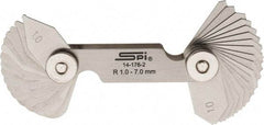 SPI - 34 Piece, 1 to 7 mm Radius, Stainless Steel Radius Gage Set - Style B, 0.25 mm Graduation - Exact Tool & Supply