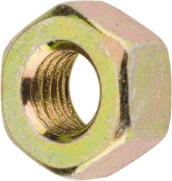 Value Collection - 1/4-28 UNF Steel Right Hand Hex Nut - 7/16" Across Flats, 7/32" High, Zinc Yellow Dichromate Finish - Exact Tool & Supply