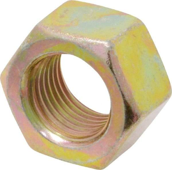 Value Collection - 1/2-20 UNF Steel Right Hand Hex Nut - 3/4" Across Flats, 7/16" High, Zinc Yellow Dichromate Finish - Exact Tool & Supply