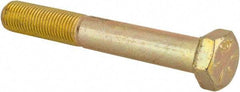 Made in USA - 3/8-24 UNF, 2-3/4" Length Under Head Hex Head Cap Screw - Partially Threaded, Grade 8 Alloy Steel, Zinc Yellow Dichromate Finish, 9/16" Hex - Exact Tool & Supply
