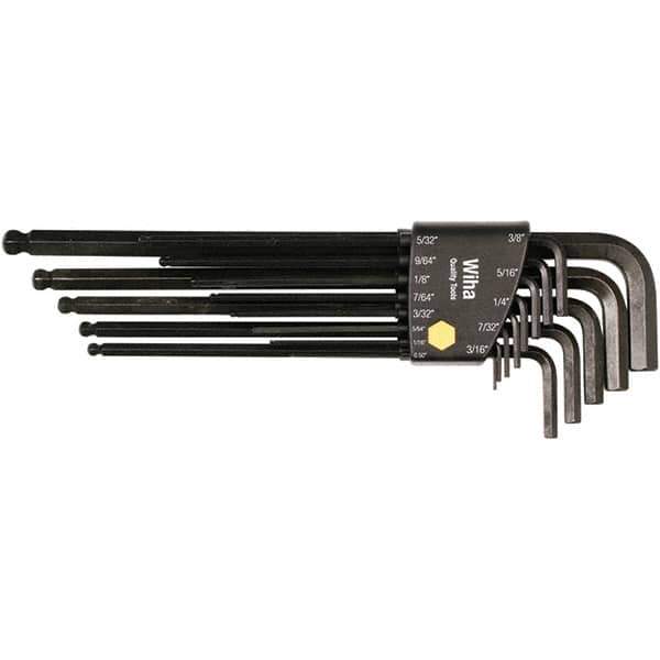 Wiha - 13 Piece, L-Key Long Arm Ball End Hex Key Set - 0.05 to 3/8" Range, Chrome Vanadium Molybdenum - Exact Tool & Supply