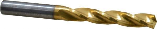 Guhring - Letter K 150° Solid Carbide Jobber Drill - TiN Finish, Right Hand Cut, Spiral Flute, Straight Shank, 2-29/32" OAL, Standard Point - Exact Tool & Supply