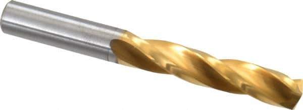 Guhring - 27/64" 150° Solid Carbide Jobber Drill - TiN Finish, Right Hand Cut, Spiral Flute, Straight Shank, 3-3/4" OAL, Standard Point - Exact Tool & Supply