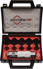Mayhew - 11 Piece, 1/8 to 3/4", Hollow Punch Set - Round Shank, Alloy Steel, Comes in Plastic Case - Exact Tool & Supply