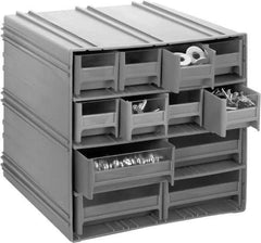 Quantum Storage - 6 Bin Interlocking Storage Cabinets - 11-3/4 Inch Overall Width x 11-3/8 Inch Overall Depth x 11 Inch Overall Height, Gray High Impact Polystyrene Bins - Exact Tool & Supply