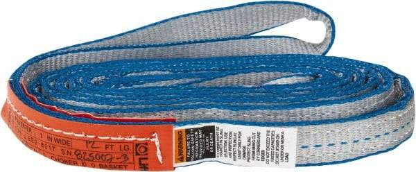 Lift-All - 12' Long x 1" Wide, 3,200 Lb Vertical Capacity, 2 Ply, Polyester Web Sling - 2,500 Lb Choker Capacity, Silver (Color) - Exact Tool & Supply