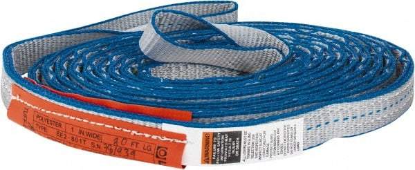Lift-All - 20' Long x 1" Wide, 3,200 Lb Vertical Capacity, 2 Ply, Polyester Web Sling - 2,500 Lb Choker Capacity, Silver (Color) - Exact Tool & Supply