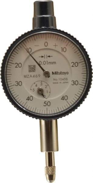 Mitutoyo - 5mm Range, 0-50 Dial Reading, 0.01mm Graduation Dial Drop Indicator - 40mm Dial, 1mm Range per Revolution, 0.013mm Accuracy, Revolution Counter - Exact Tool & Supply