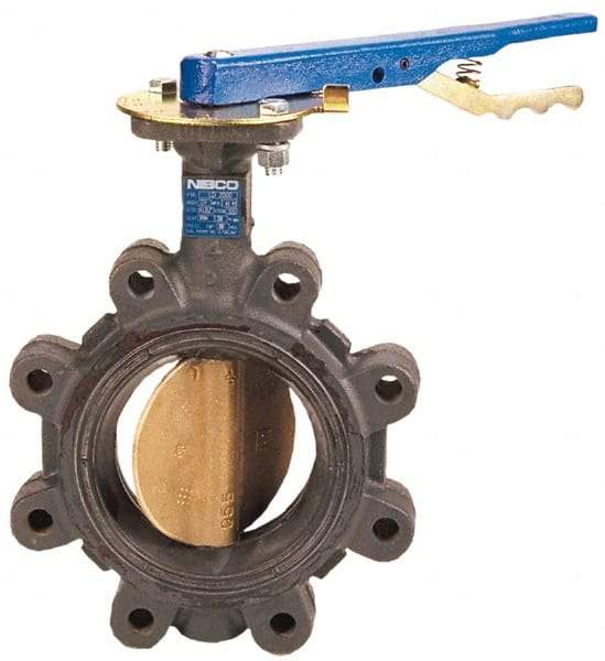 NIBCO - 2-1/2" Pipe, Lug Butterfly Valve - Lever Handle, Ductile Iron Body, EPDM Seat, 200 WOG, Aluminum Bronze Disc, Stainless Steel Stem - Exact Tool & Supply