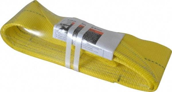 Lift-All - 3' Long x 4" Wide, 11,500 Lb Vertical Capacity, 2 Ply, Polyester Web Sling - 9,200 Lb Choker Capacity, Yellow - Exact Tool & Supply