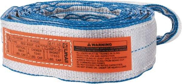 Lift-All - 12' Long x 3" Wide, 8,600 Lb Vertical Capacity, 2 Ply, Polyester Web Sling - 6,900 Lb Choker Capacity, Silver (Color) - Exact Tool & Supply