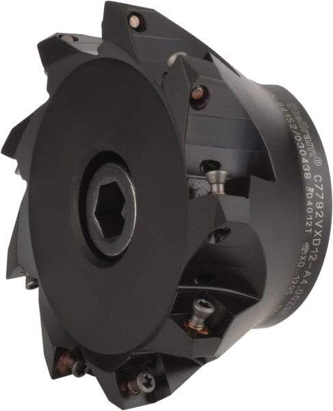 Kennametal - 4" Cut Diam, 0.098" Max Depth, 1-1/4" Arbor Hole, 9 Inserts, XD 12 Insert Style, Indexable Copy Face Mill - C7792VXD12-A4.00Z09R Cutter Style, 1.97" High, Through Coolant, Series 7792 - Exact Tool & Supply