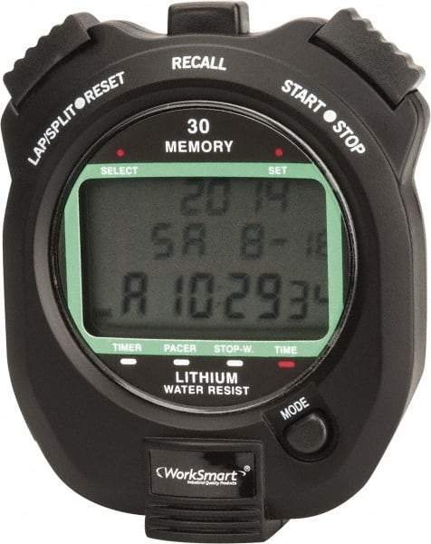 Value Collection - Water Resistant Digital Stopwatch - Pacer, Count Down Timer, CR2032, Back Lit, Black - Exact Tool & Supply