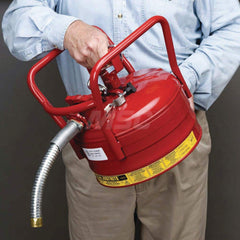 Justrite - Safety Dispensing Cans; Capacity: 2.5 Gal ; Material: Steel ; Color: Red ; Height (Decimal Inch): 12.700000 ; Diameter/Length (mm): 11.75 ; Approval Listing/Regulations: FM Approved; DOT; UN - Exact Tool & Supply