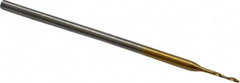 Micro Drill Bit: 0.0156″ Dia, 118 °, Cobalt TiN Finish, 0.984″ OAL, RH Cut, Spiral Flute, Straight-Cylindrical Shank, Series 660