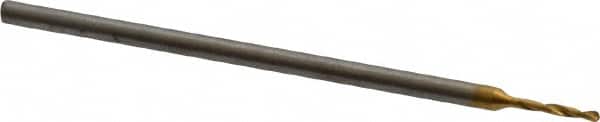 Micro Drill Bit: 0.0181″ Dia, 118 °, Cobalt TiN Finish, 0.984″ OAL, RH Cut, Spiral Flute, Straight-Cylindrical Shank, Series 660