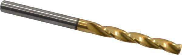 Guhring - 3.5mm 150° Solid Carbide Jobber Drill - TiN Finish, Right Hand Cut, Spiral Flute, Straight Shank, 2.047" OAL, Standard Point - Exact Tool & Supply