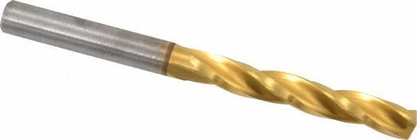 Guhring - 5.4mm 150° Solid Carbide Jobber Drill - TiN Finish, Right Hand Cut, Spiral Flute, Straight Shank, 2.598" OAL, Standard Point - Exact Tool & Supply