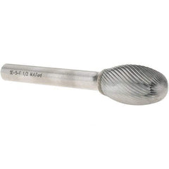 M.A. Ford - 1/2" Cut Diam, 1/4" Shank Diam, Oval Head Double Cut Burr - Carbide, Radius End, 7/8" LOC, 2-7/8" OAL - Exact Tool & Supply