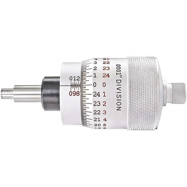 Starrett - 1 Inch, 2-1/16 Inch Plain Thimble, 5/16 Inch Diameter x 1-7/16 Inch Long Spindle, Mechanical Micrometer Head - Exact Tool & Supply