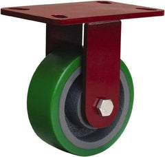 Hamilton - 5" Diam x 2" Wide x 6-3/4" OAH Top Plate Mount Rigid Caster - Polyurethane Mold onto Cast Iron Center, 1,050 Lb Capacity, Tapered Roller Bearing, 4-1/2 x 6-1/2" Plate - Exact Tool & Supply