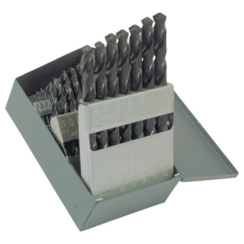 ‎1/16-1/2 RHS / RHC HSS 118 Degree Radial Point General Purpose Jobber Length Drill Set - Steam Oxide - Exact Tool & Supply