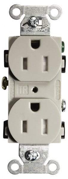 Hubbell Wiring Device-Kellems - 125 VAC, 15 Amp, 5-15R NEMA Configuration, Gray, Specification Grade, Self Grounding Duplex Receptacle - 1 Phase, 2 Poles, 3 Wire, Flush Mount, Tamper Resistant - Exact Tool & Supply