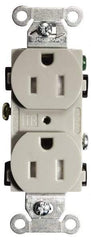 Hubbell Wiring Device-Kellems - 125 VAC, 15 Amp, 5-15R NEMA Configuration, Gray, Specification Grade, Self Grounding Duplex Receptacle - 1 Phase, 2 Poles, 3 Wire, Flush Mount, Tamper Resistant - Exact Tool & Supply