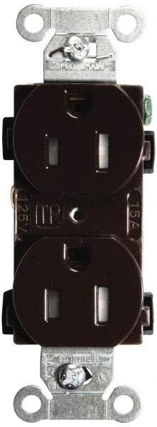 Hubbell Wiring Device-Kellems - 125 VAC, 15 Amp, 5-15R NEMA Configuration, Brown, Specification Grade, Self Grounding Duplex Receptacle - 1 Phase, 2 Poles, 3 Wire, Flush Mount, Tamper Resistant - Exact Tool & Supply