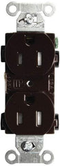Hubbell Wiring Device-Kellems - 125 VAC, 15 Amp, 5-15R NEMA Configuration, Brown, Specification Grade, Self Grounding Duplex Receptacle - 1 Phase, 2 Poles, 3 Wire, Flush Mount, Tamper Resistant - Exact Tool & Supply