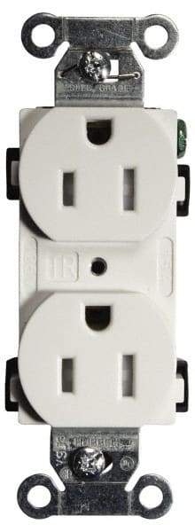Hubbell Wiring Device-Kellems - 125 VAC, 15 Amp, 5-15R NEMA Configuration, White, Specification Grade, Self Grounding Duplex Receptacle - 1 Phase, 2 Poles, 3 Wire, Flush Mount, Tamper Resistant - Exact Tool & Supply