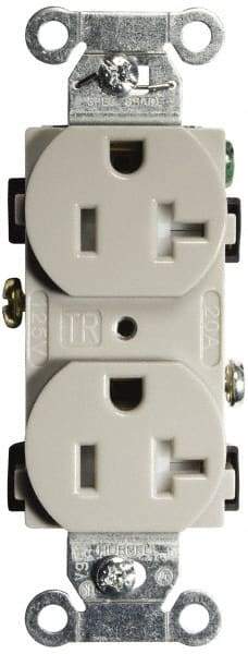 Hubbell Wiring Device-Kellems - 125 VAC, 20 Amp, 5-20R NEMA Configuration, Gray, Specification Grade, Self Grounding Duplex Receptacle - 1 Phase, 2 Poles, 3 Wire, Flush Mount, Tamper Resistant - Exact Tool & Supply