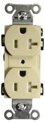 Hubbell Wiring Device-Kellems - 125 VAC, 20 Amp, 5-20R NEMA Configuration, Ivory, Specification Grade, Self Grounding Duplex Receptacle - 1 Phase, 2 Poles, 3 Wire, Flush Mount, Tamper Resistant - Exact Tool & Supply