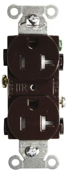 Hubbell Wiring Device-Kellems - 125 VAC, 20 Amp, 5-20R NEMA Configuration, Brown, Specification Grade, Self Grounding Duplex Receptacle - 1 Phase, 2 Poles, 3 Wire, Flush Mount, Tamper Resistant - Exact Tool & Supply