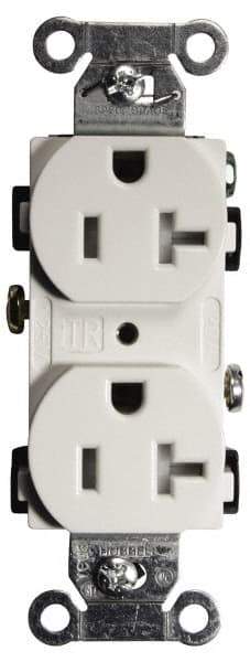 Hubbell Wiring Device-Kellems - 125 VAC, 20 Amp, 5-20R NEMA Configuration, White, Specification Grade, Self Grounding Duplex Receptacle - 1 Phase, 2 Poles, 3 Wire, Flush Mount, Tamper Resistant - Exact Tool & Supply