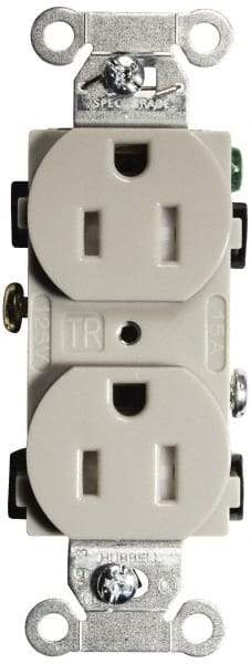 Hubbell Wiring Device-Kellems - 125 VAC, 15 Amp, 5-15R NEMA Configuration, Gray, Specification Grade, Self Grounding Duplex Receptacle - 1 Phase, 2 Poles, 3 Wire, Flush Mount, Tamper Resistant - Exact Tool & Supply