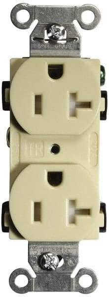 Hubbell Wiring Device-Kellems - 125 VAC, 20 Amp, 5-20R NEMA Configuration, Ivory, Specification Grade, Self Grounding Duplex Receptacle - 1 Phase, 2 Poles, 3 Wire, Flush Mount, Tamper Resistant - Exact Tool & Supply