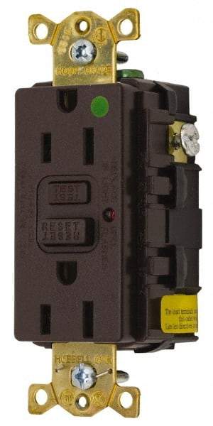 Hubbell Wiring Device-Kellems - 1 Phase, 5-15R NEMA, 125 VAC, 15 Amp, Self Grounding, GFCI Receptacle - 2 Pole, Back and Side Wiring, Hospital Grade - Exact Tool & Supply