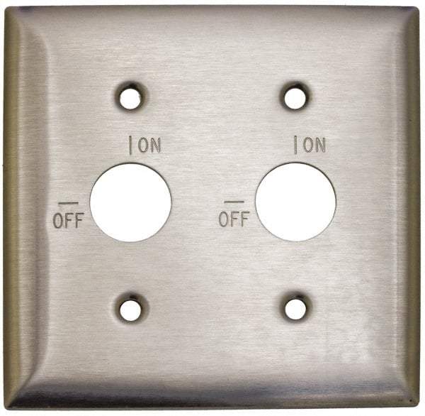 Hubbell Wiring Device-Kellems - 2 Gang, 5-3/4 Inch Long, Switch Plate - 2 Barrel Key Switches, Gray, Stainless Steel - Exact Tool & Supply