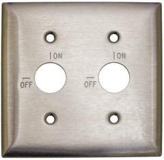 Hubbell Wiring Device-Kellems - 2 Gang, 5-3/4 Inch Long, Switch Plate - 2 Barrel Key Switches, Gray, Stainless Steel - Exact Tool & Supply