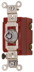 Hubbell Wiring Device-Kellems - 120 to 277 VAC, 20 Amp at 125 Volt, 21 Amp at 250 Volt, SPST, 6 Tumbler Barrel Key Switch - Clip and Screw Terminal, 7/8 Inch Mount Hole Diameter, On-Off Sequence - Exact Tool & Supply