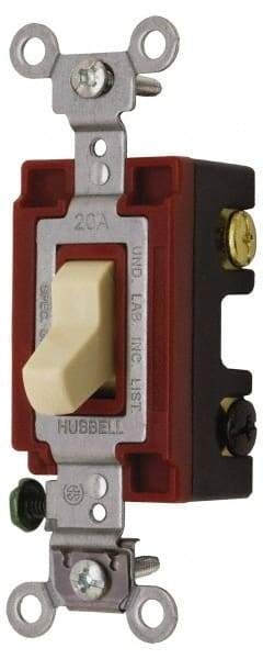 Hubbell Wiring Device-Kellems - 3 Pole, 120 to 277 VAC, 15 Amp, Industrial Grade, Toggle, Wall and Dimmer Light Switch - 1-5/16 Inch Wide x 4-1/16 Inch High - Exact Tool & Supply
