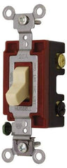 Hubbell Wiring Device-Kellems - 3 Pole, 120 to 277 VAC, 15 Amp, Industrial Grade, Toggle, Wall and Dimmer Light Switch - 1-5/16 Inch Wide x 4-1/16 Inch High - Exact Tool & Supply