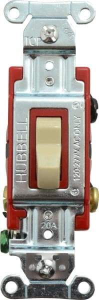 Hubbell Wiring Device-Kellems - 3 Pole, 120 to 277 VAC, 20 Amp, Industrial Grade, Toggle, Wall and Dimmer Light Switch - 1-5/16 Inch Wide x 4-1/16 Inch High - Exact Tool & Supply